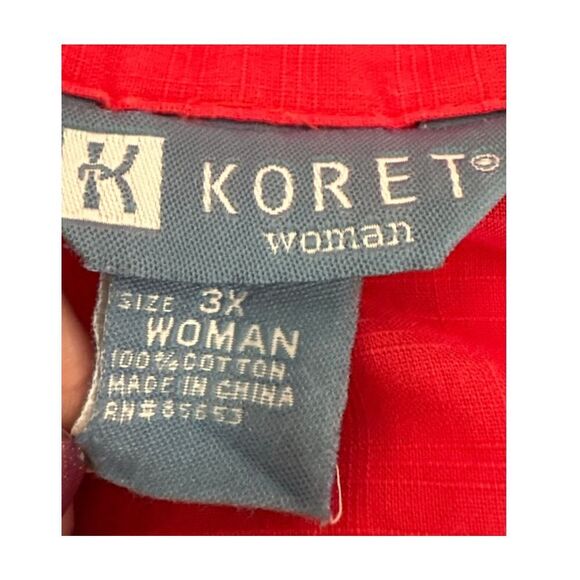 Koret 100% Cotton Button Down Blouse Coral Red 1/2 Roll Tab Sleeve Womens 3X - Picture 4 of 7